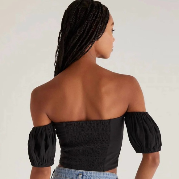Z Supply Xenia Puff Sleeve Off Shoulder Top Black Size Medium - Picture 3 of 6
